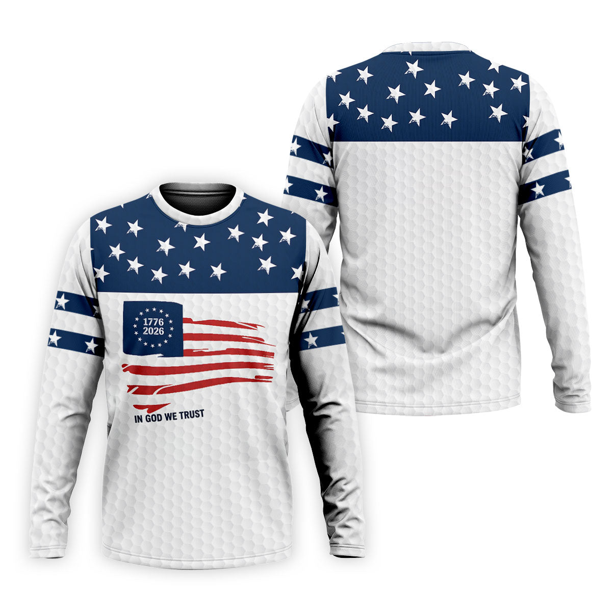 In God We Trust Golf Ball Pattern US Flag Golf Shirt, 250 Years 4th Of July Golf Shirts For Men