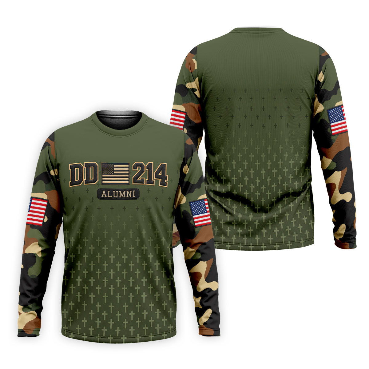 DD-214 Alumni Flag Cross Camo Polo Shirt, Veterans Day Shirt, Golf Shirts For Men