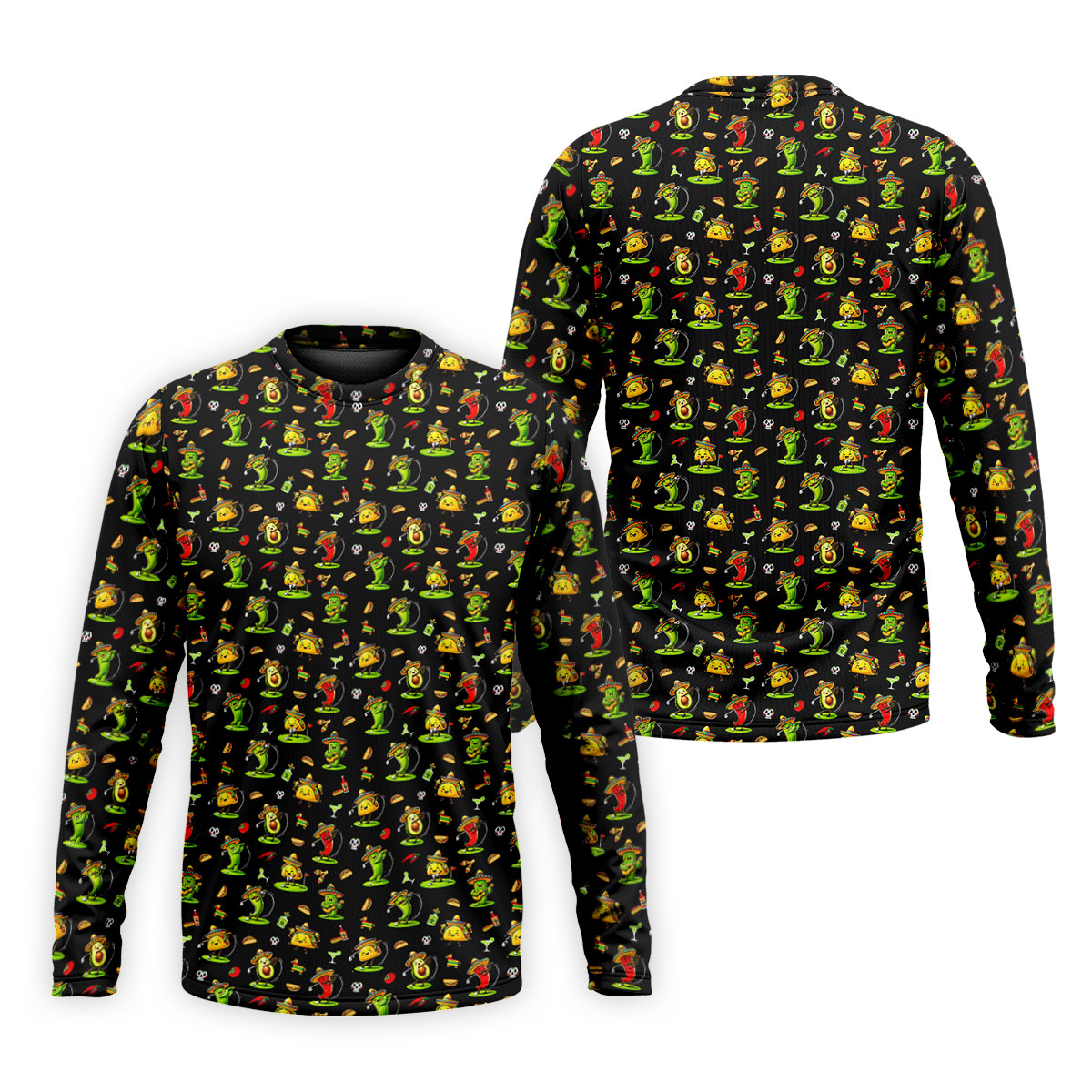 Mexican Cartoon Food Characters Cinco De Mayo Celebration Fiesta Themed Black Golf Shirts For Men