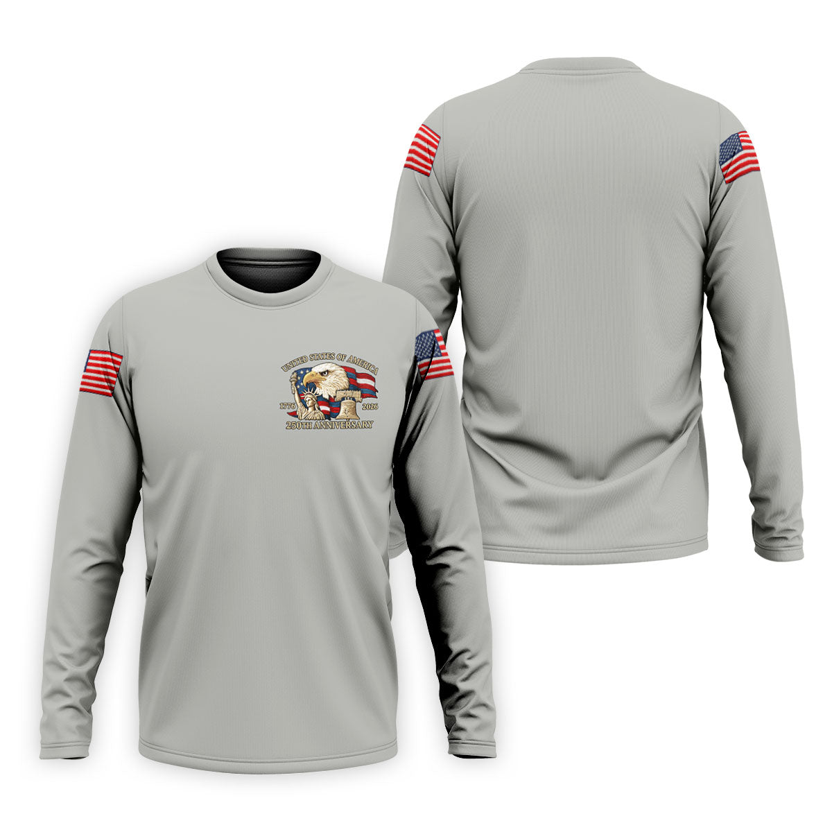 Bald Eagle American Flag 250 Years Grey Golf Shirt, Patriotic 4th Of July Golf Shirts For Men