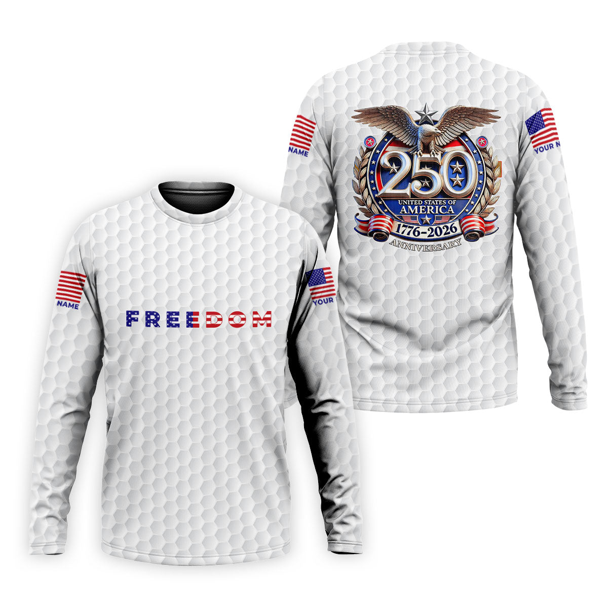 Freedom American Bald Eagle 250th Anniversary White Golf Shirt, Patriotic 4th Of July Golf Shirts For Men