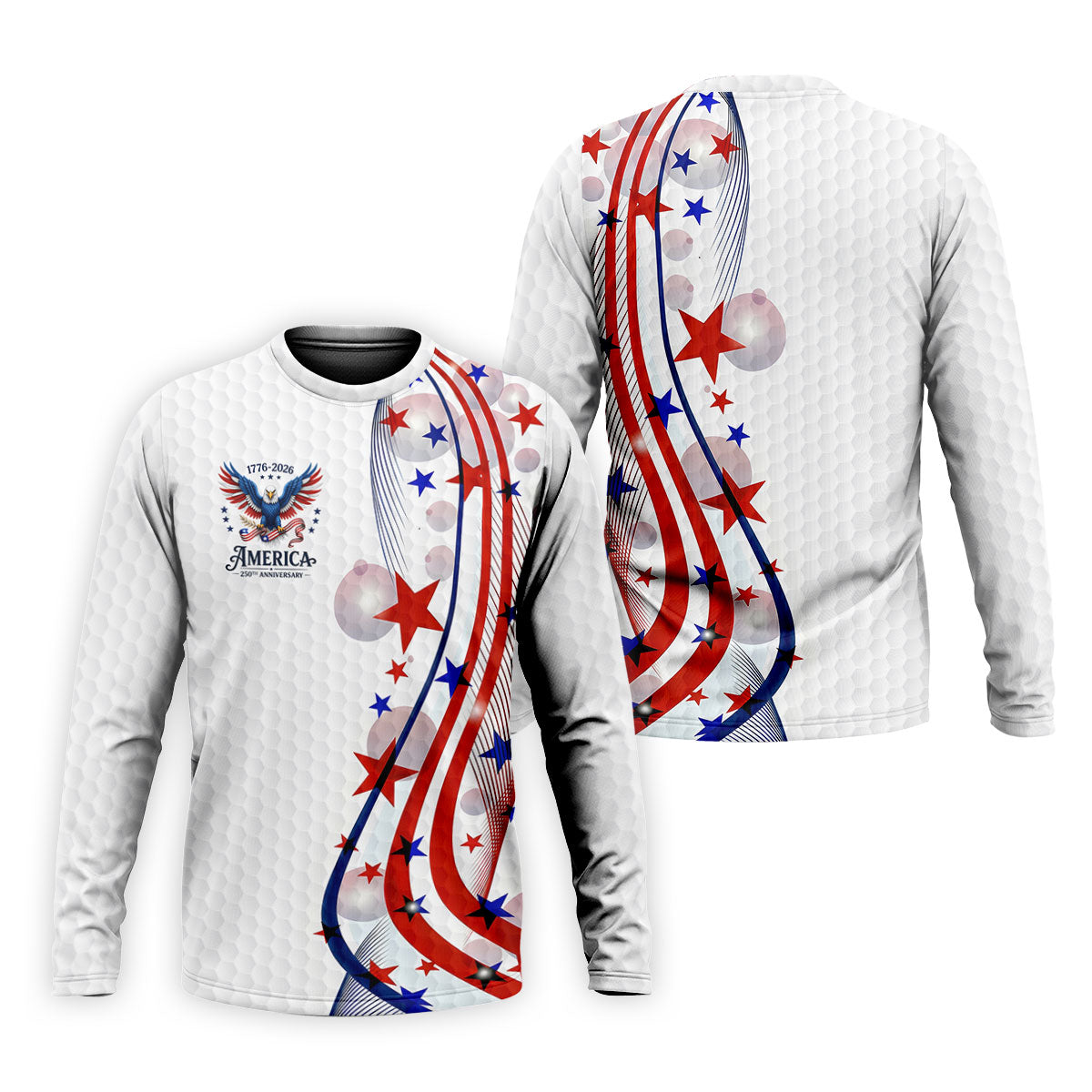 Red White Blue Wavy Stripes Bald Eagle Logo Patriotic 4th Of July Golf Shirt, 250 Years Golf Shirts For Men
