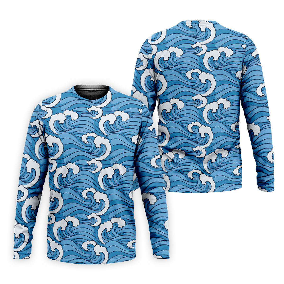 Japanese Wave Golf Shirt, Ocean Wave Pattern Men's Golf Polo, Polo Shirts For Men
