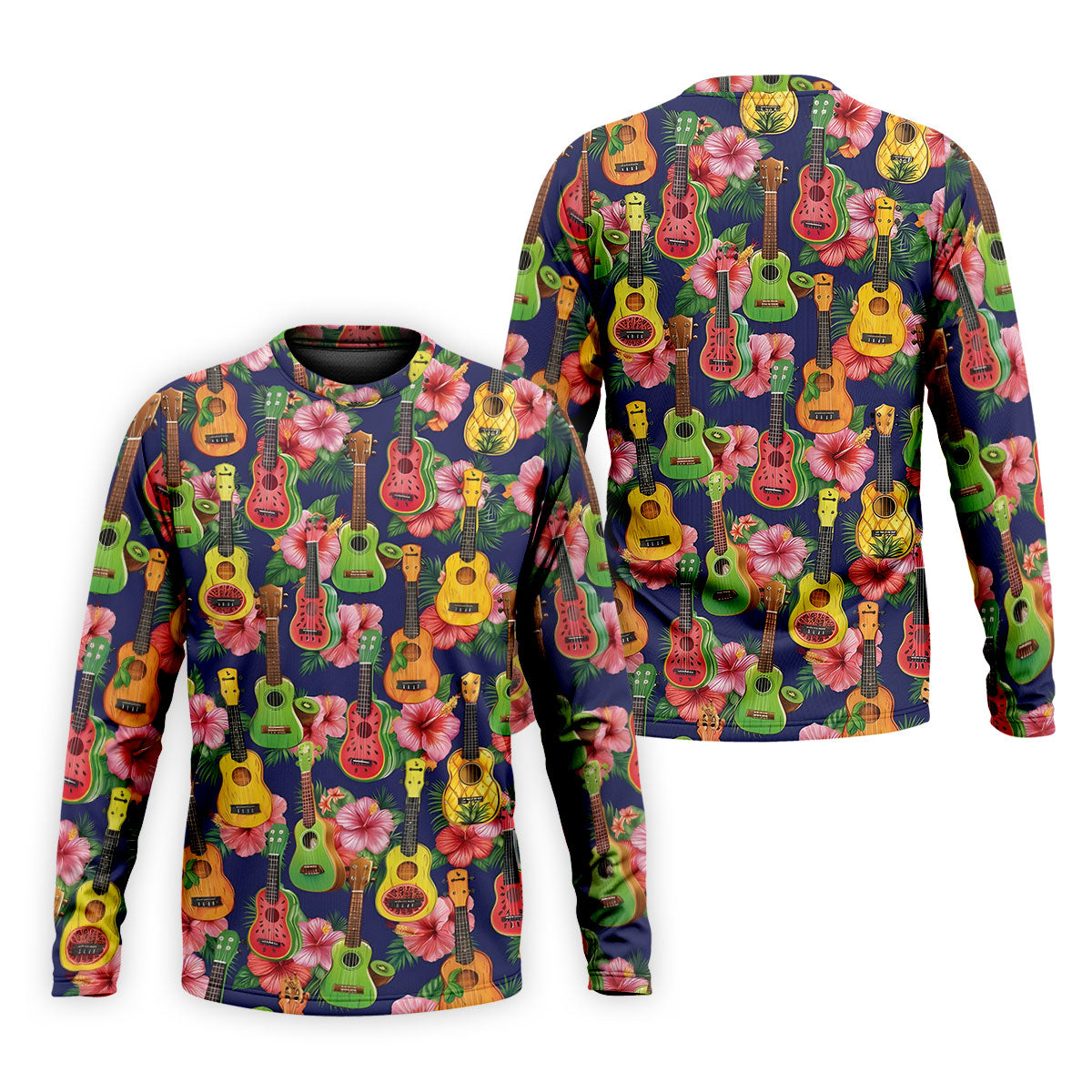 Tropical Ukulele Fruit Pattern 250 Retro Golf Shirt, Hawaiian Vibe Golf Shirts For Men