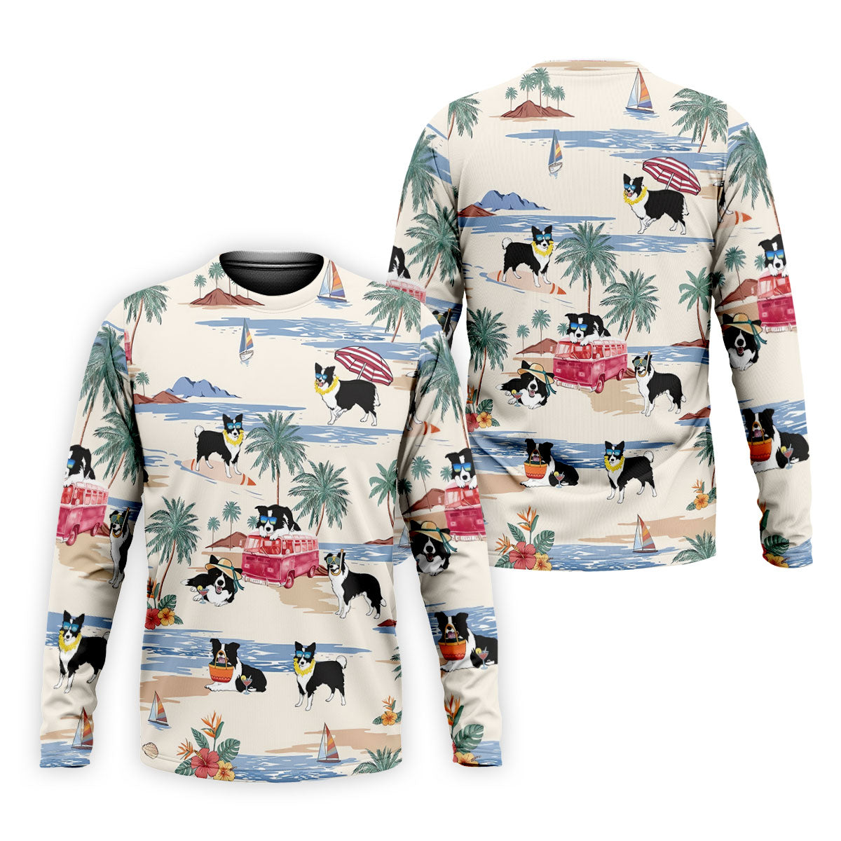 Tropical Border Collie Beach Hawaiian Golf Polo Shirt, Golf Polo Shirts For Men, Mens Polo Shirts