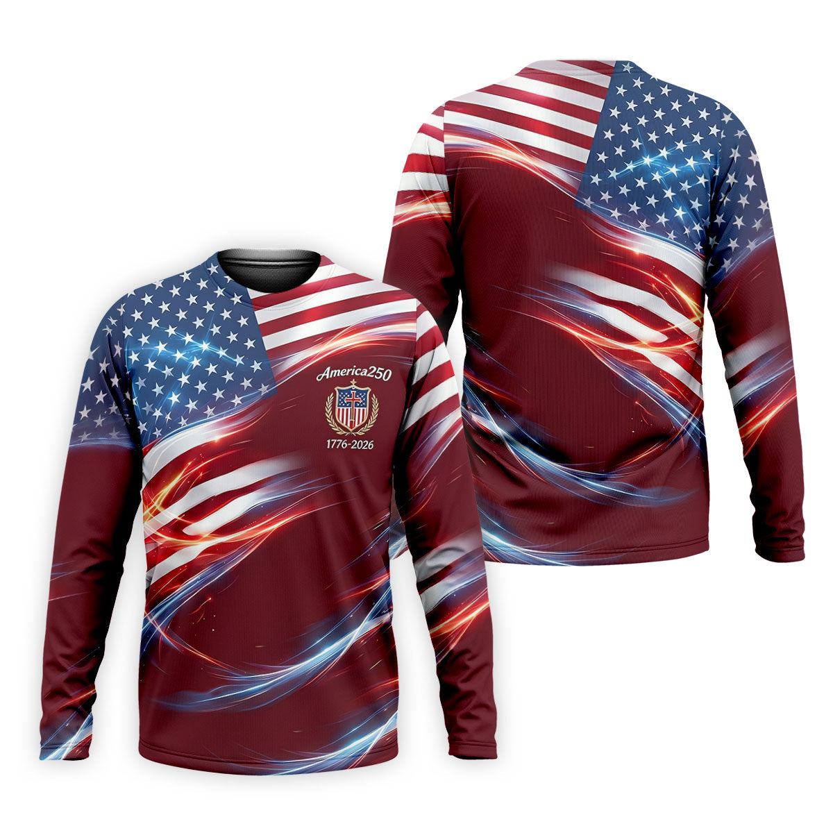 America 250 Light Effect American Flag Golf Shirt, Patriotic 4th Of July Golf Shirts For Men