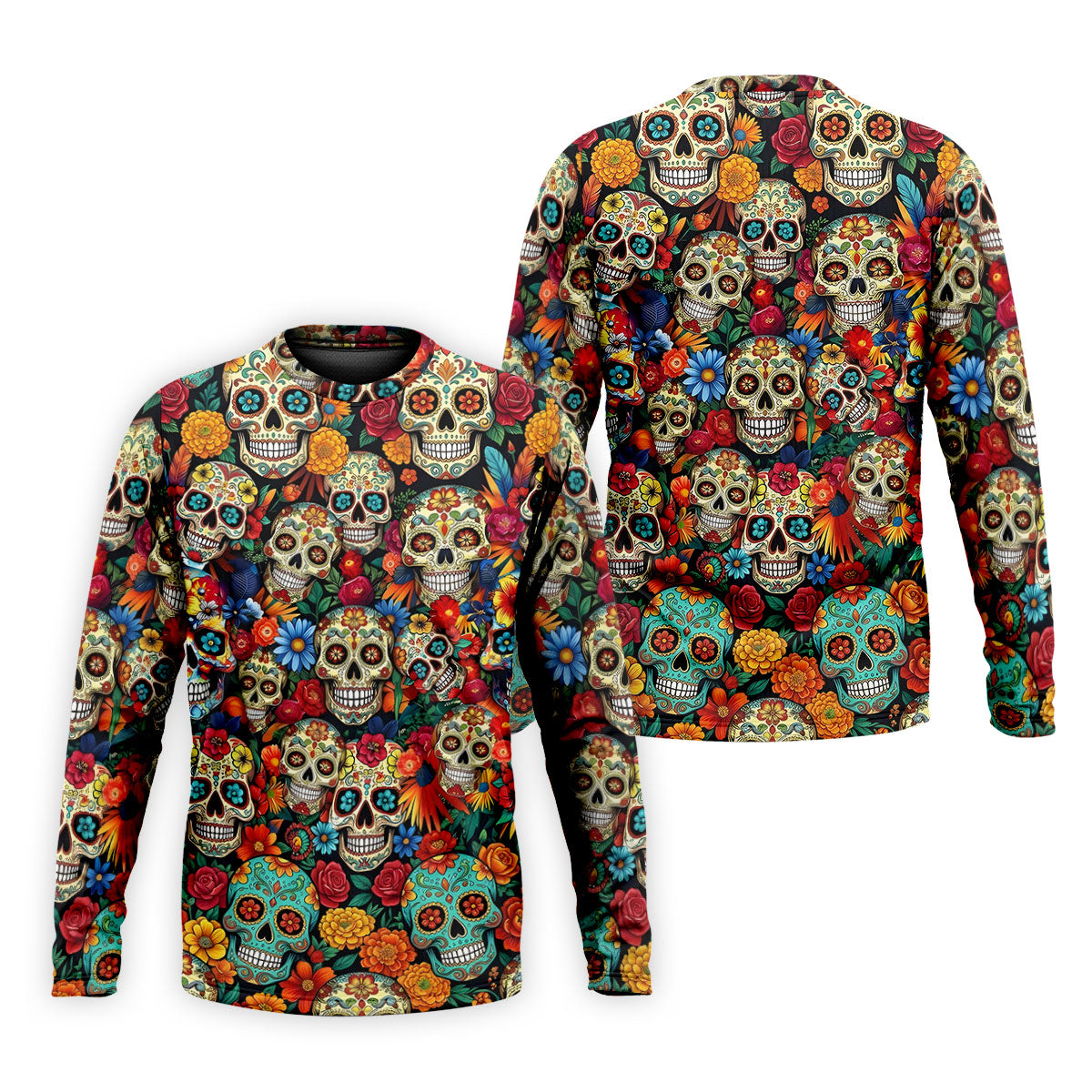 Sugar Skulls Cinco De Mayo Celebration Fiesta Golf Polo For Men, Floral Pattern Golf Shirts For Men