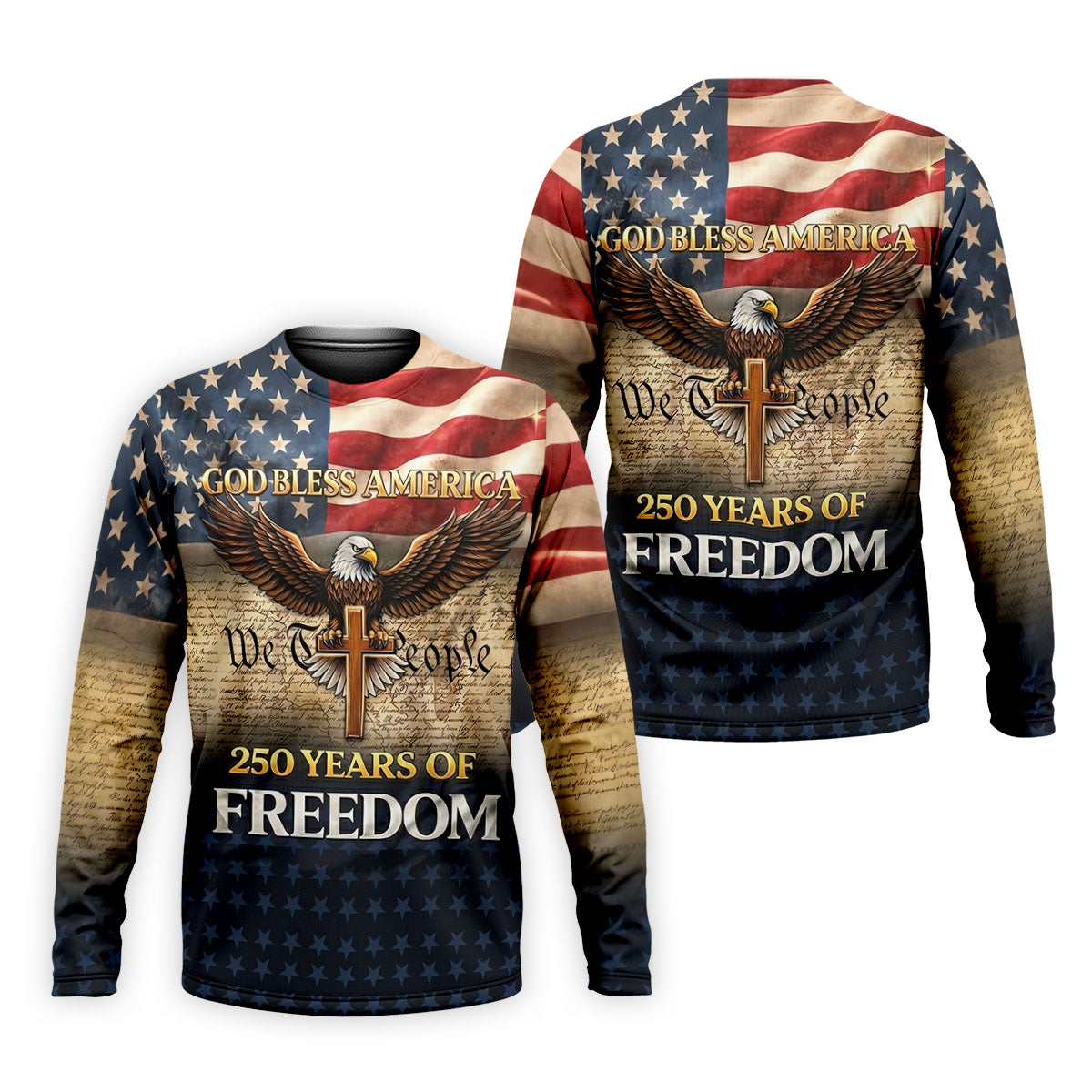 God Bless America 250 Years Of Freedom Retro Golf Shirt, Patriotic 4th Of July Golf Shirts For Men