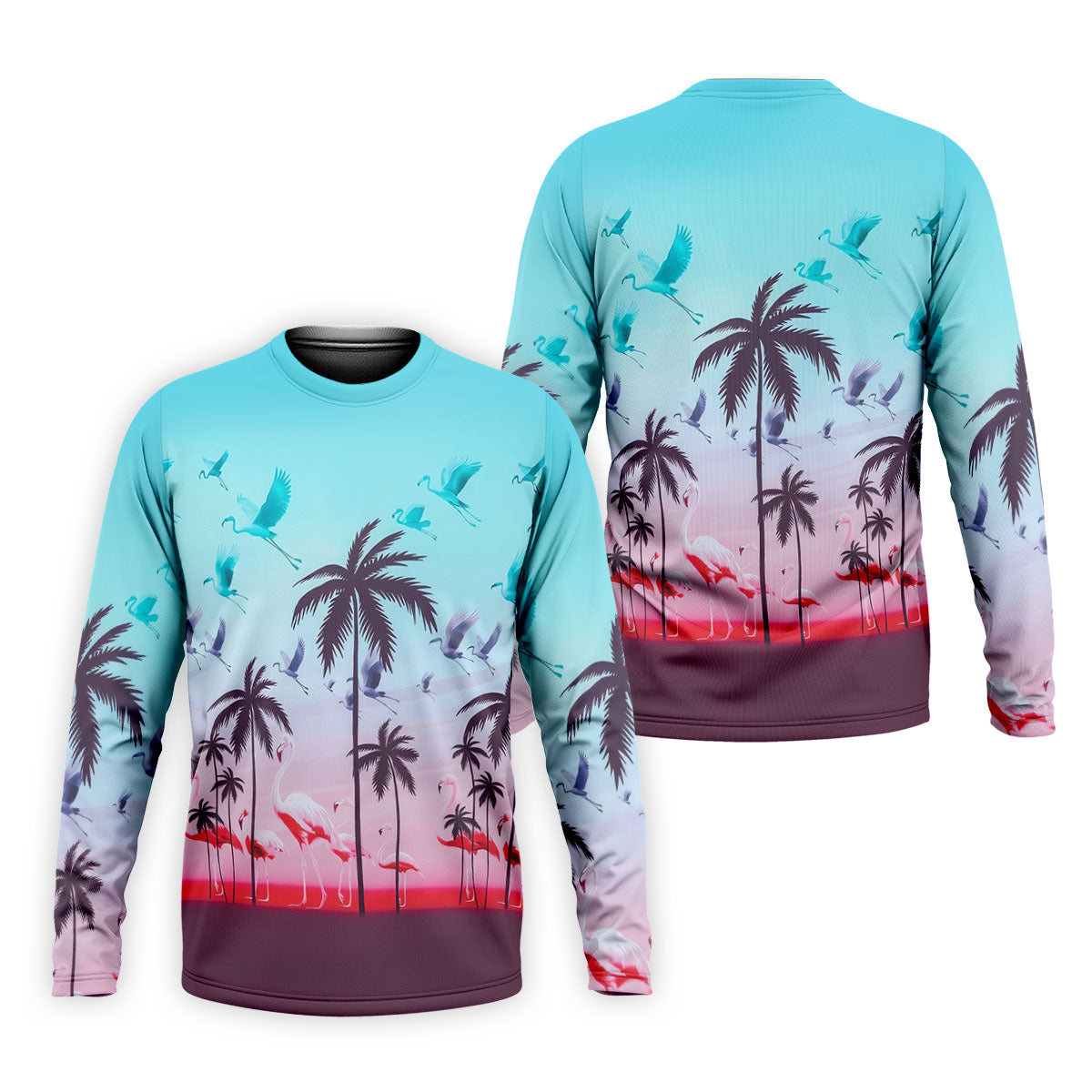 Tropical Flamingo Sunset Hawaiian Golf Shirt, Printed Golf Shirts, Golf Polo Shirts For Men