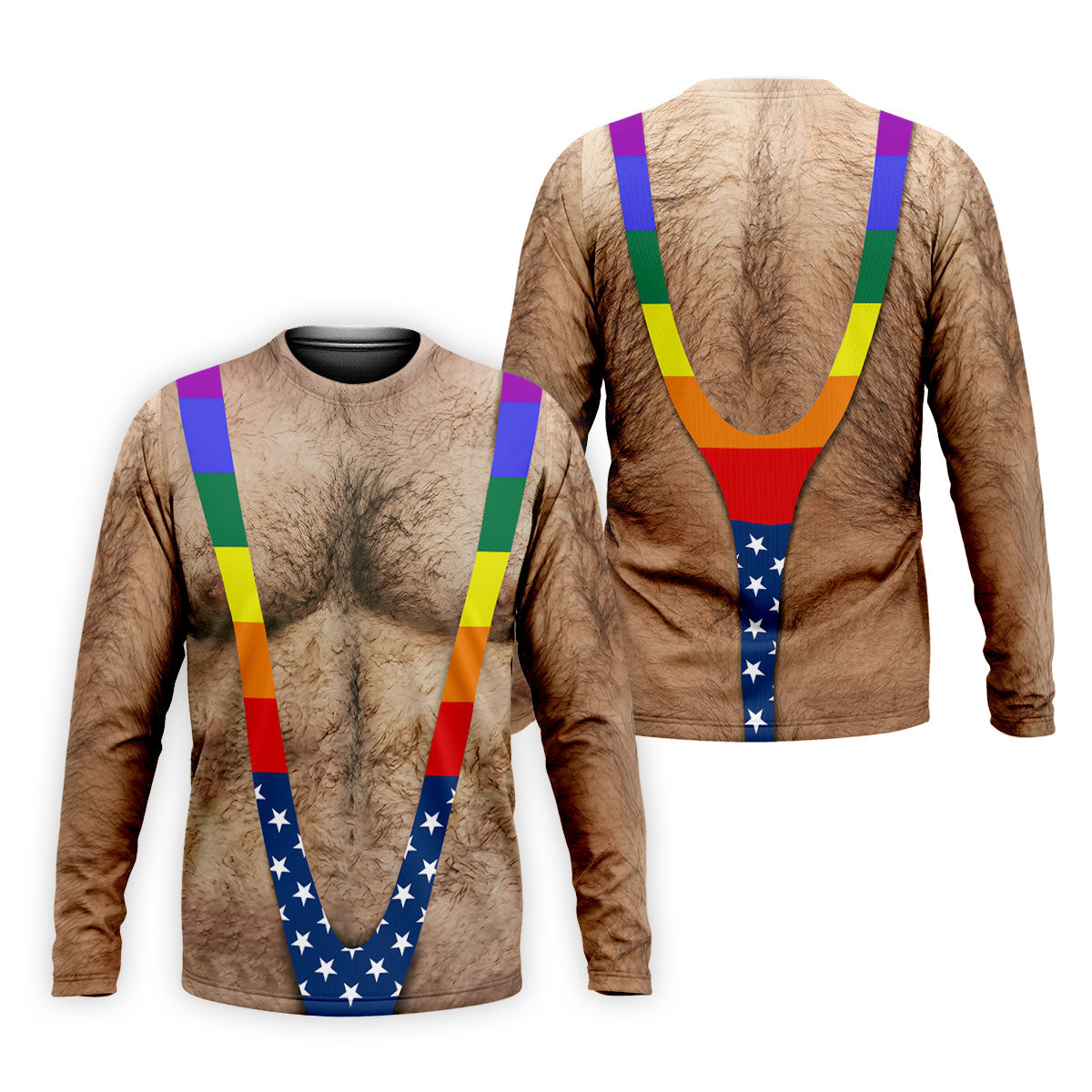 Funny Hairy Chest Rainbow Suspenders Golf Polo, Golf Shirts For Men, Mens Golf Apparel