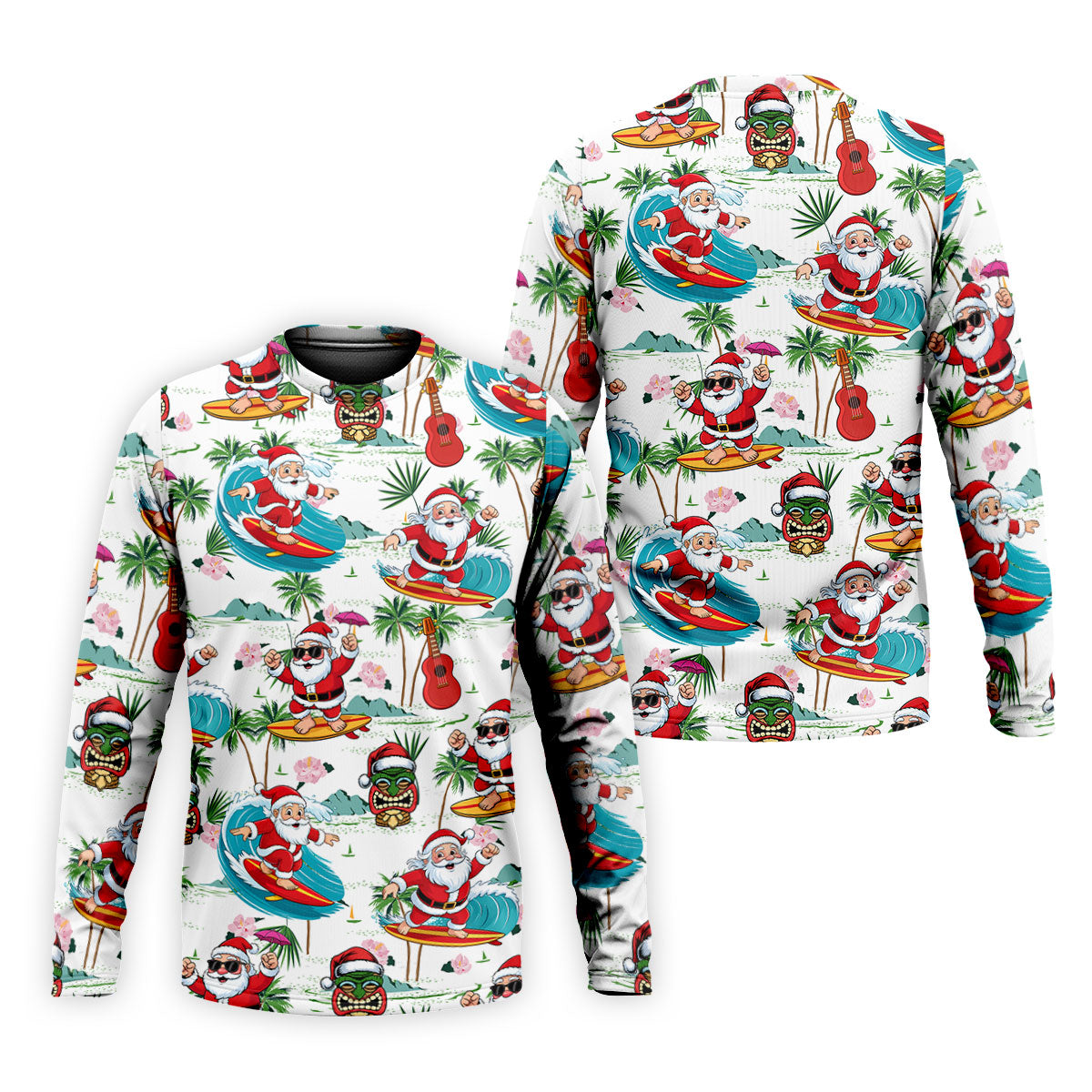 Tropical Christmas Surfing Santa Golf Polo Shirt, Mens Golf Polo, Golf Apparel For Men
