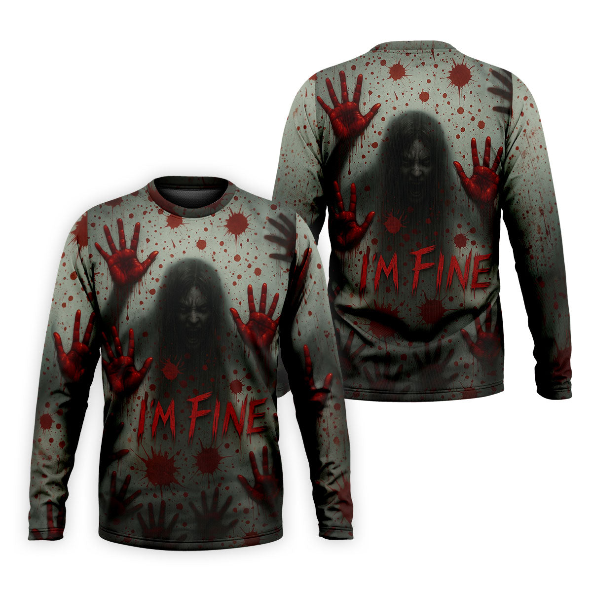 I'm Fine Horror Blood Hand Ghost Halloween Golf Polo Shirt, Printed Golf Shirts For Men