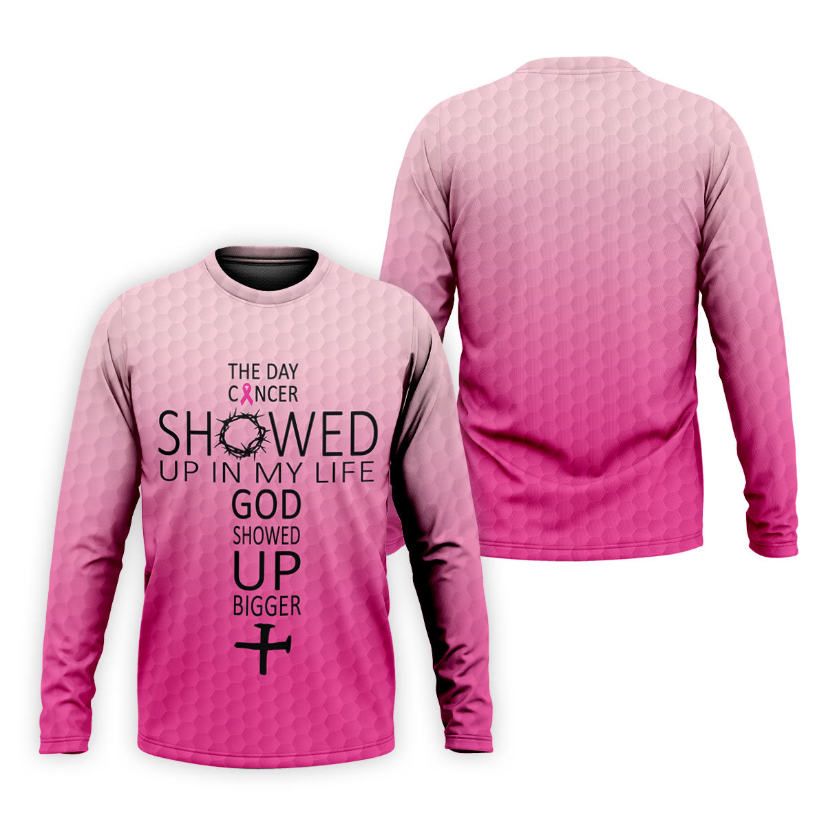 Cancer Showed Up God Showed Up Bigger Breast Cancer Polo Shirt, Mens Golf Shirts