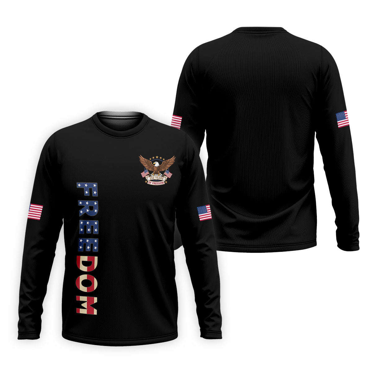 250 Years Of Freedom US Flag Logo Black Golf Shirt, Patriotic 4th Of July Golf Shirts For Men