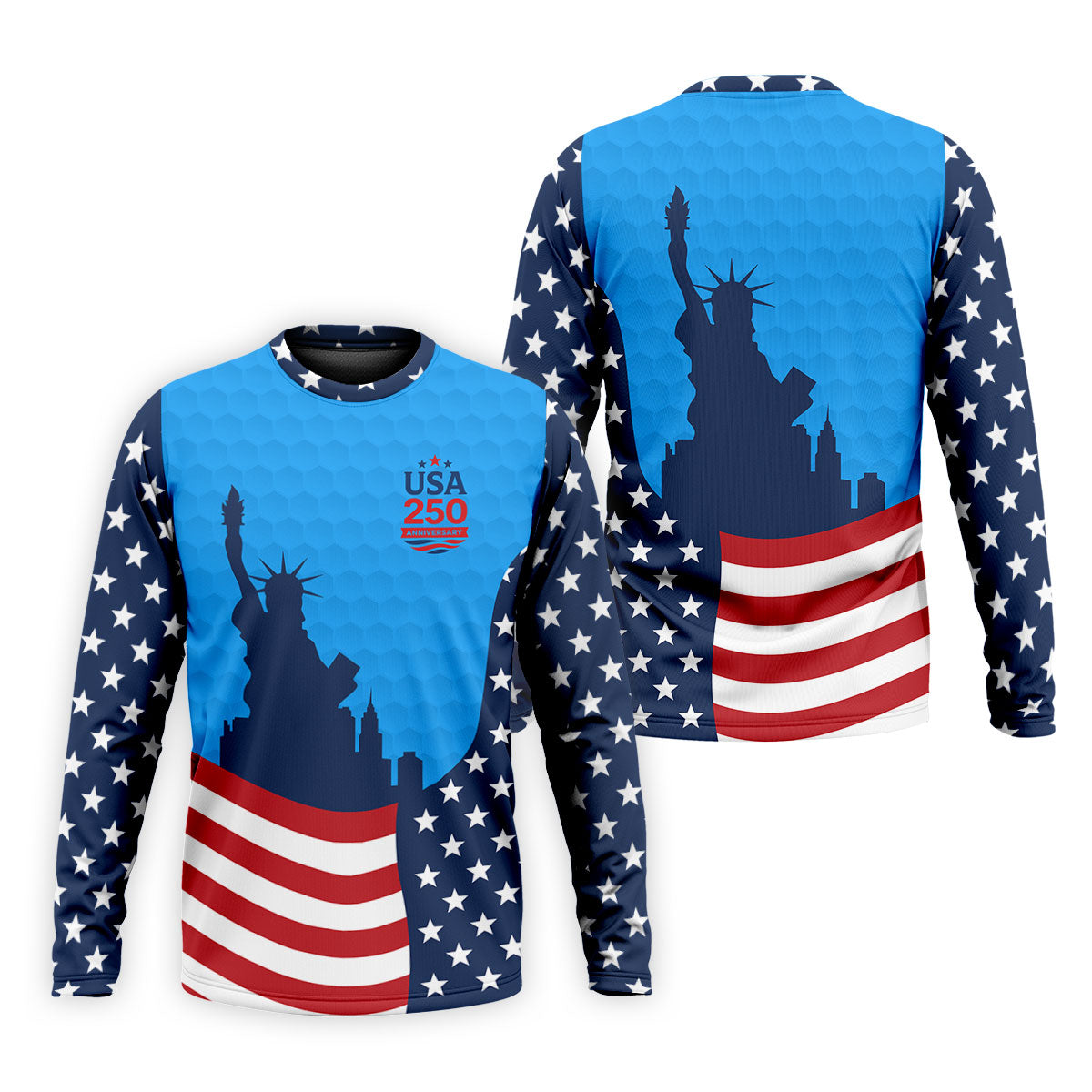 USA 250 Anniversary Statue Of Liberty Blue Golf Shirt, Patriotic Golf Shirt, 4th Of July Golf Shirts For Men
