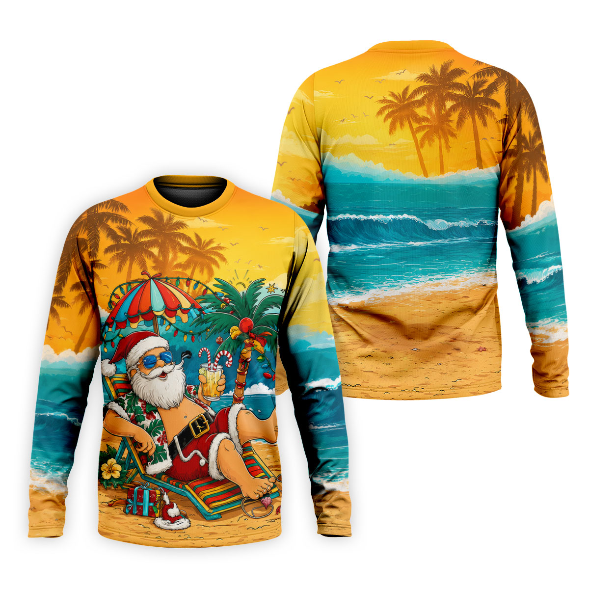 Beach Chair Santa Christmas Golf Shirt, Men's Golf Shirt, Hawaiian Golf Shirt, Printed Golf Shirts