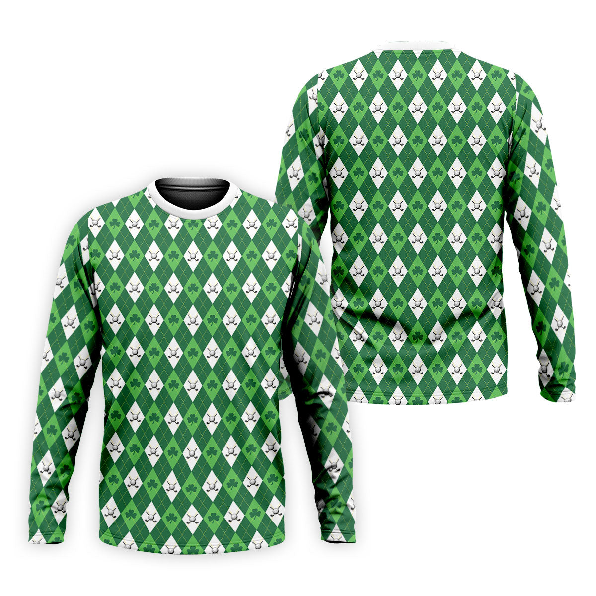 St Patrick's Day Shamrock Argyle Pattern Green And White Argyle Golf Shirt, Polo Shirts For Men, Golf Shirts For Men