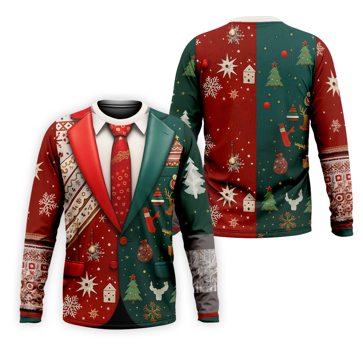 Red And Green Xmas Vintage Prints Men's Golf Polo Shirts, Christmas Golf Shirt, Golf Gift For Men