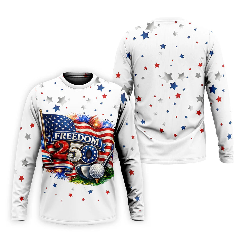 Freedom 250 Independence Celebration American Flag Golf Shirt, Patriotic 4th Of July Golf Shirts For Men