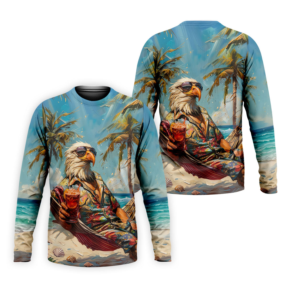 Cool Bald Eagle Tropical Vacation Hawaiian Golf Shirt, Vibrant Color Golf Shirts For Men