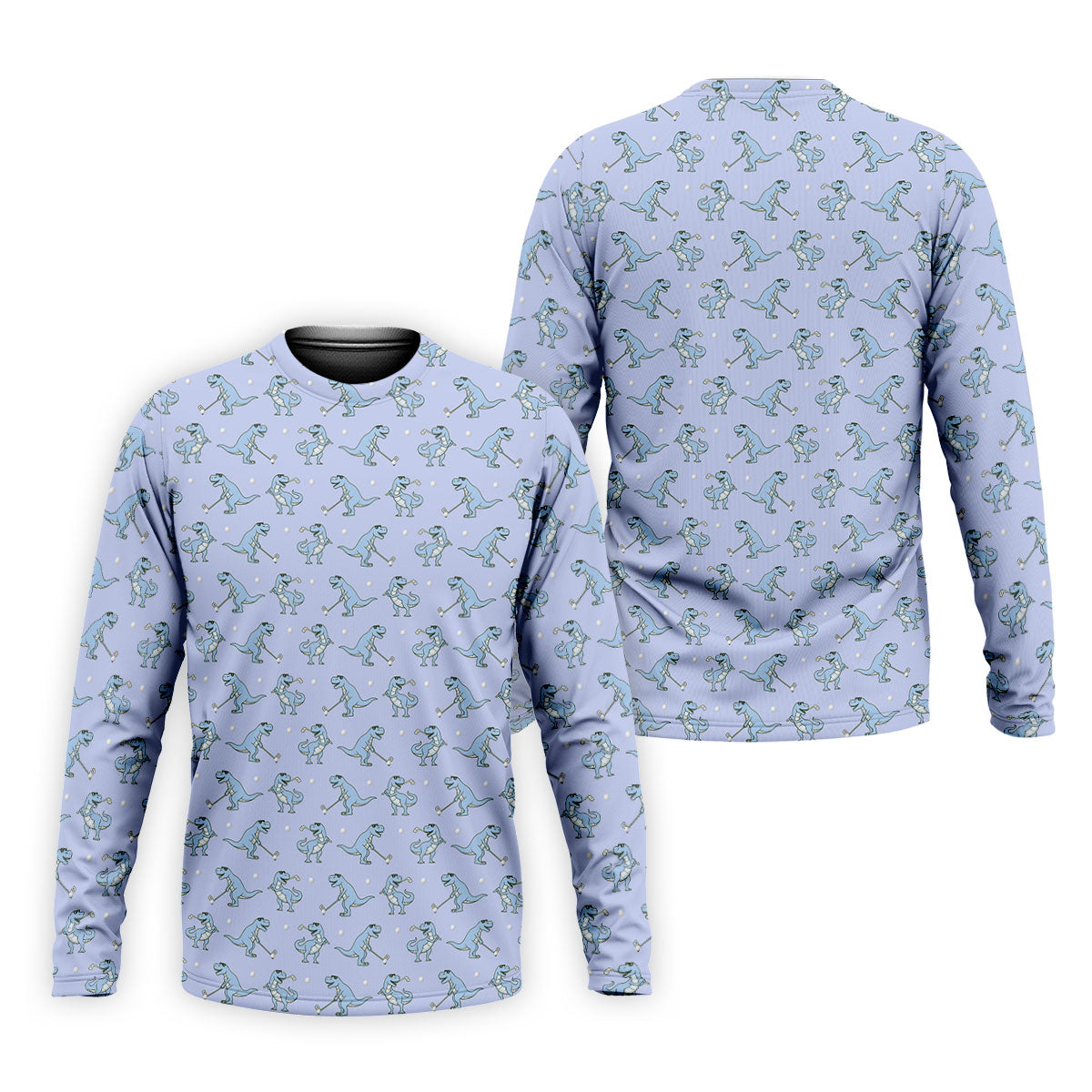 Blue T-Rex Dinosaur Golfer Pattern Golf Polo Shirt, Men's Golf Shirt, Mens Golf Polo