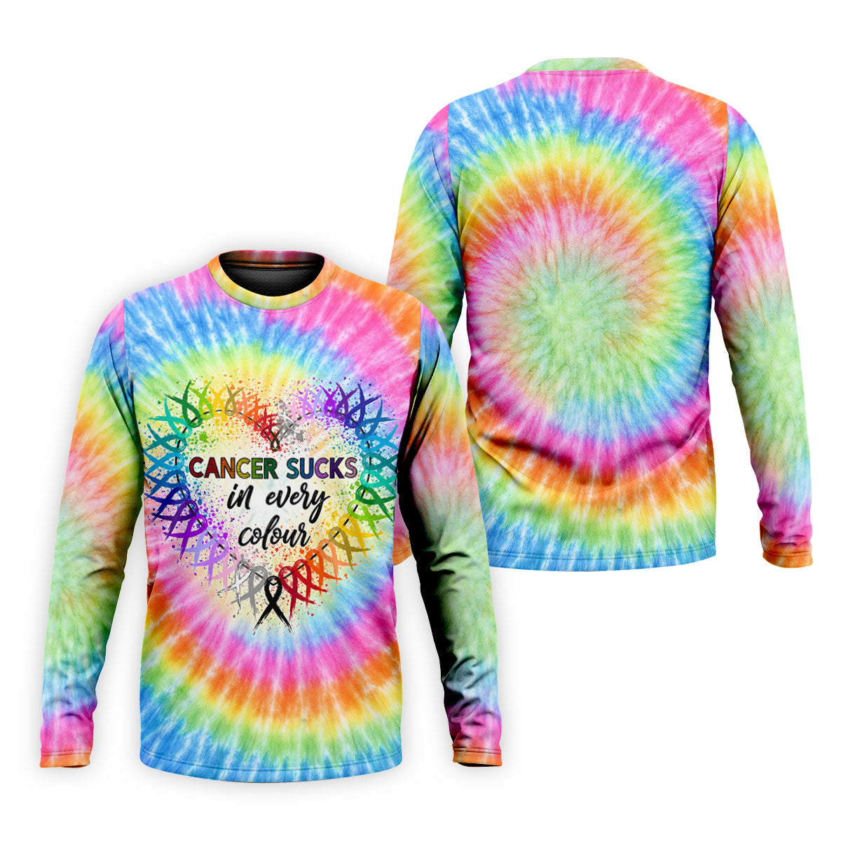 Cancer Sucks In Every Colour Tie Dye Ribbon Polo Shirt, Men's Golf Shirt, Mens Golf Polo