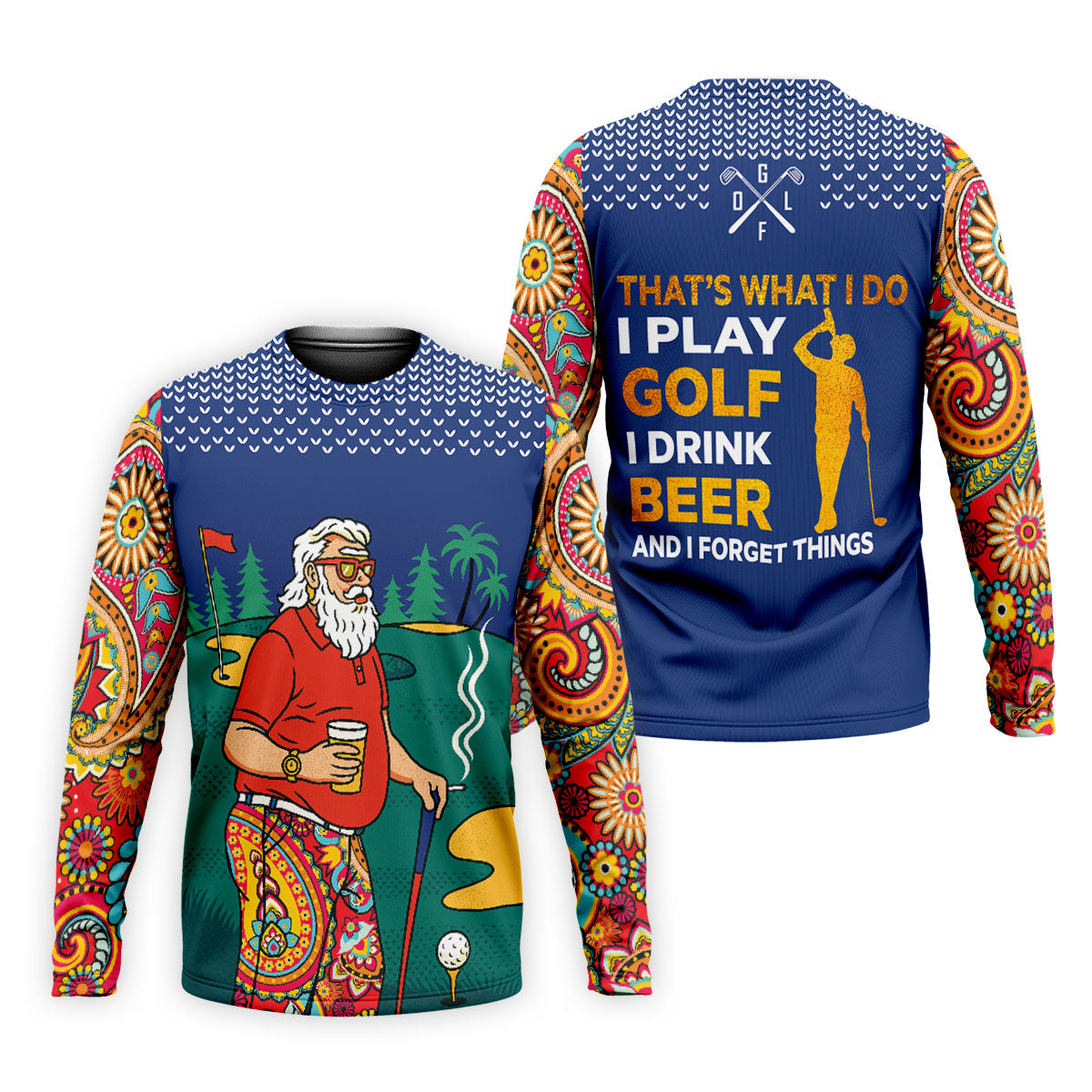 Vintage Bearded Golfer With Paisley Pants Golf Polo Shirt, Hawaiian Golf Shirt, Mens Golf Polo
