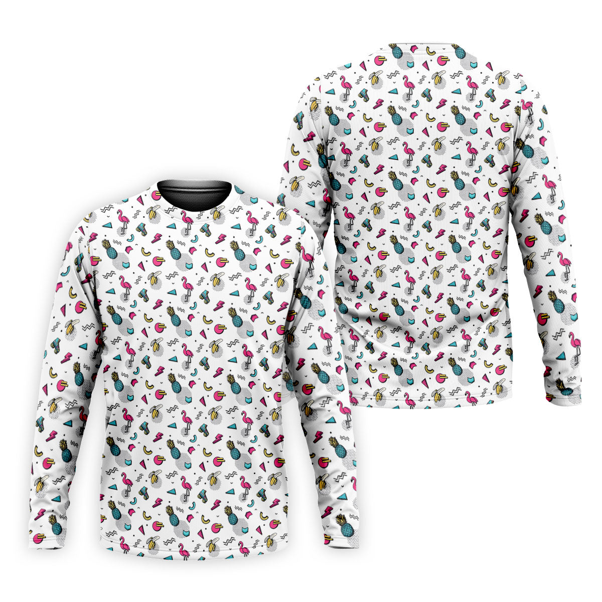 White Retro Summer Flamingo Pattern Golf Polo Shirt, Men's Golf Shirt, Golf Polo Shirts For Men