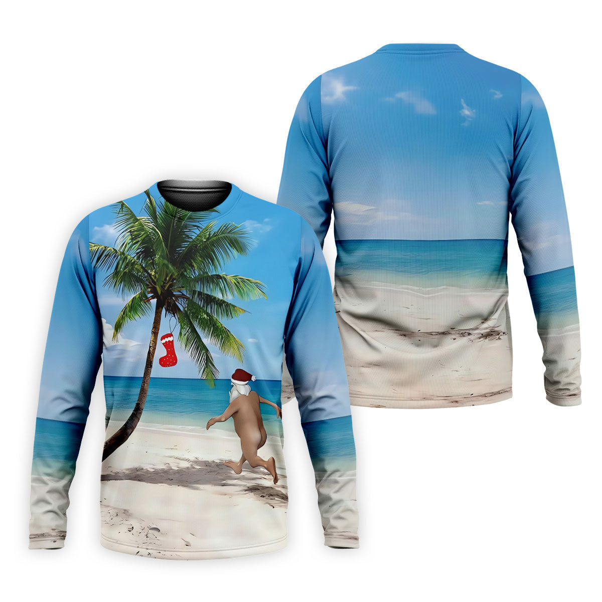 Funny Santa Running On Tropical Beach Christmas Golf Shirt, Men's Golf Shirt, Hawaiian Golf Shirt
