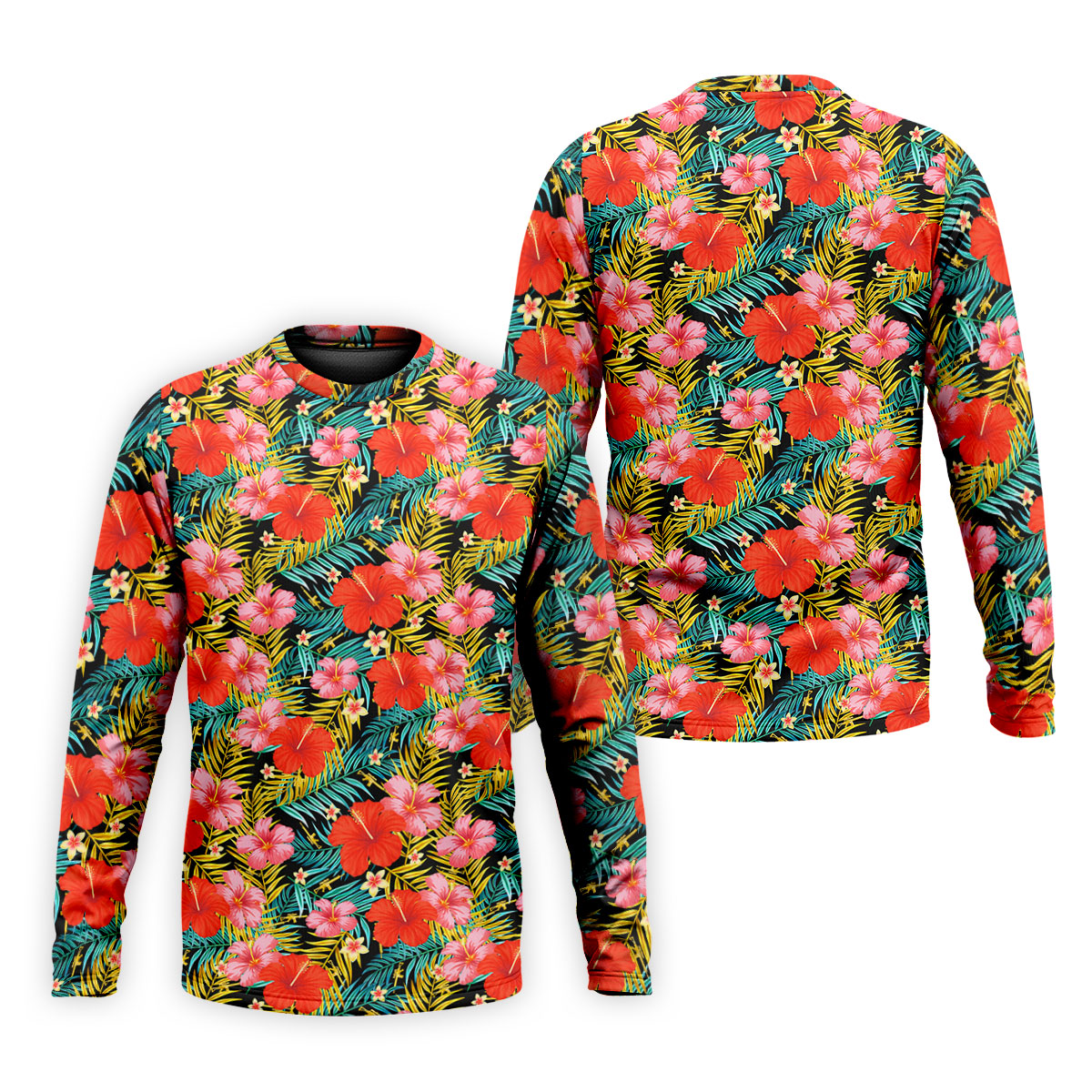 Red Hibicus Gold Palm Leaf Hawaiian Golf Shirt, Summer Theme Golf Shirts For Men