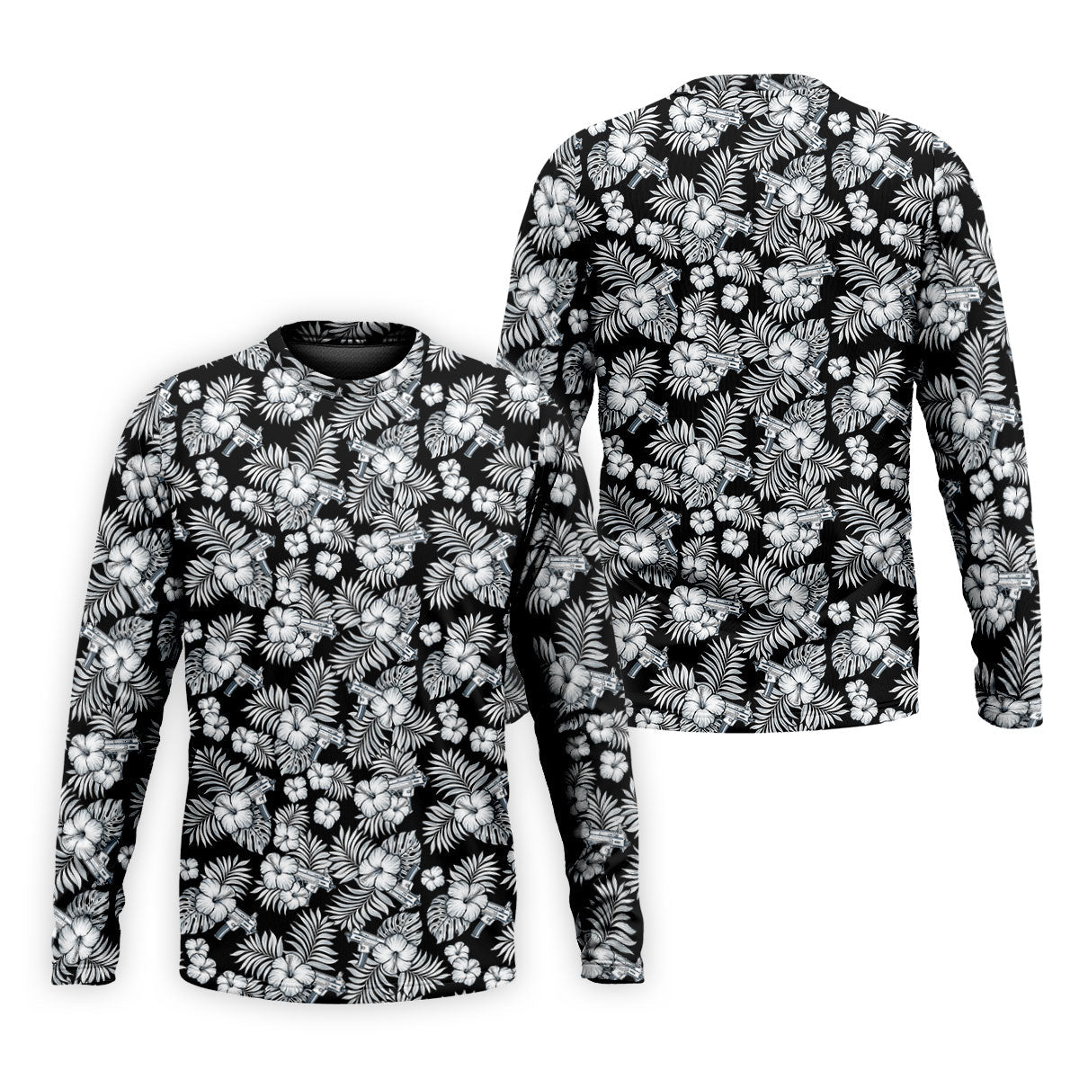 Black And White Pattern Tropical Hawaiian Golf Shirt, Summer Theme Golf Shirts For Men