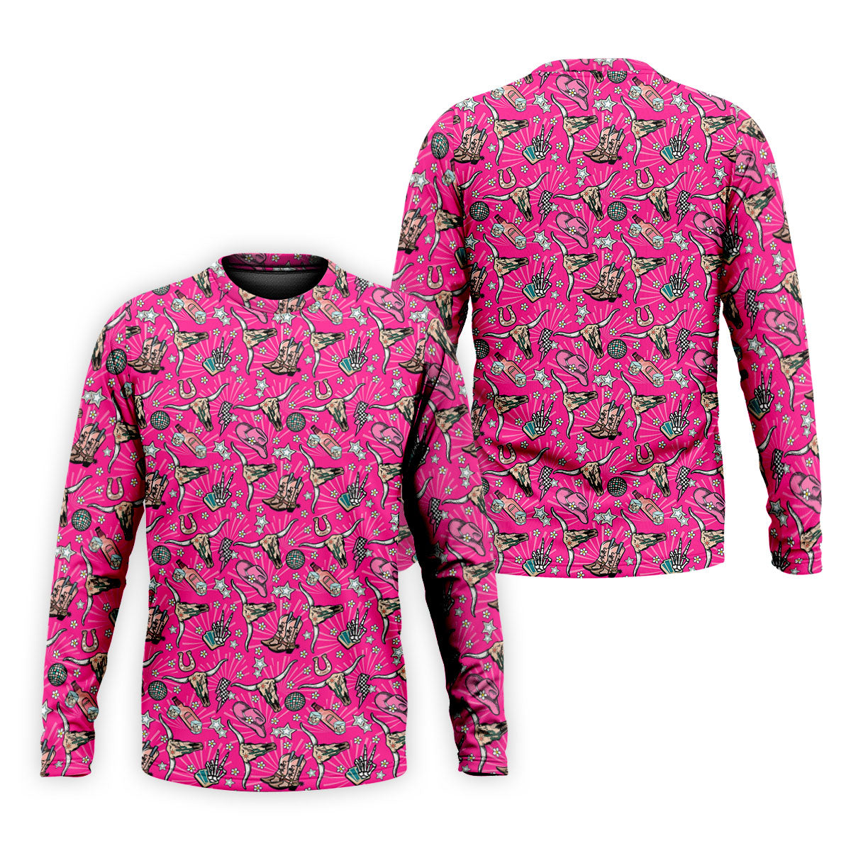 Pink Western Cowgirl Pattern Golf Polo Shirt, Golf Apparel For Men, Printed Golf Shirts