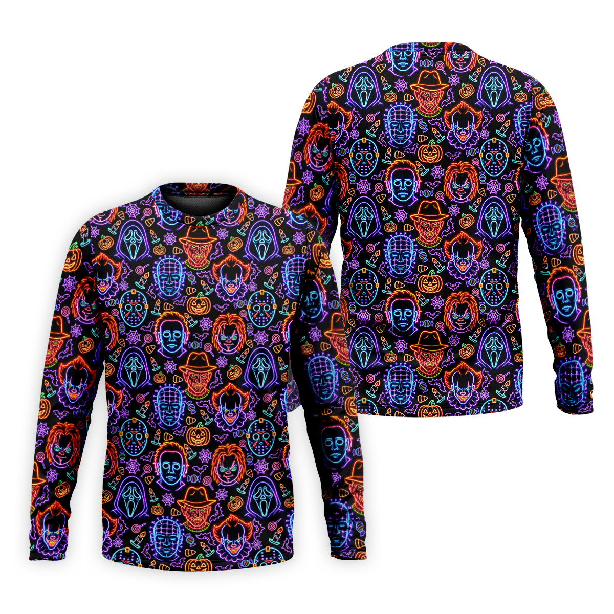 Neon Horror Character Movie Villain Pattern Golf Polo Shirt, Men's Golf Polo, Hawaiian Golf Shirt