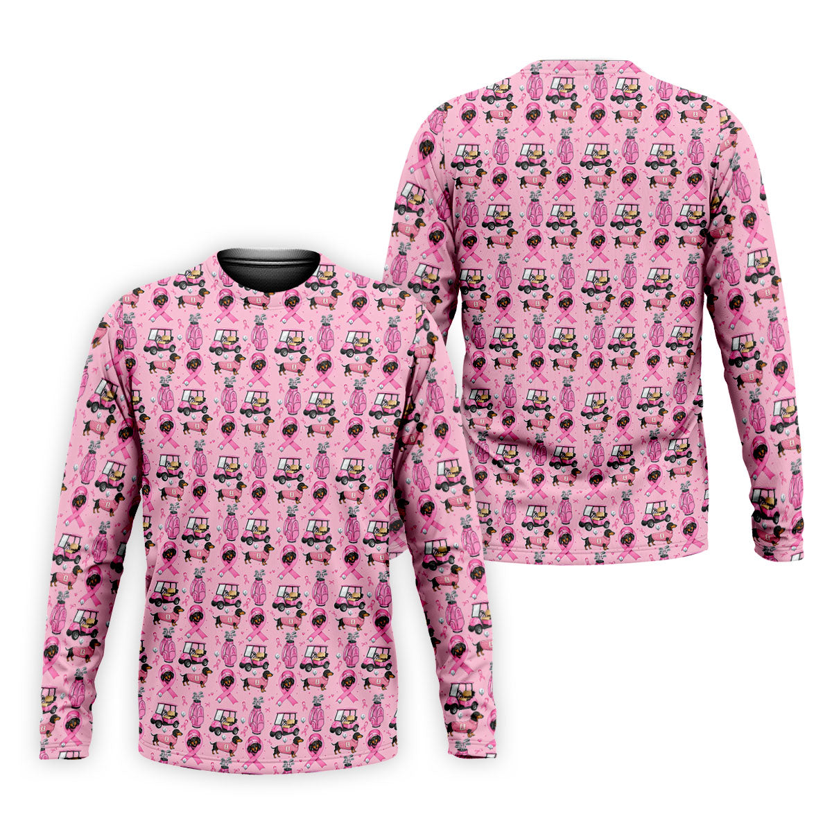 Cute Dog Golf Cart Breast Cancer Ribbon Polo Shirt, Men's Golf Shirt, Mens Golf Apparel