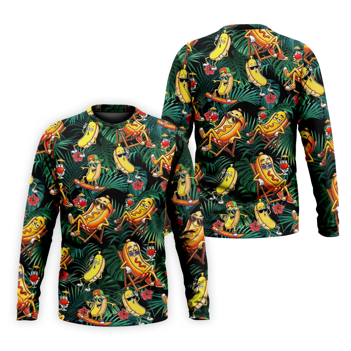 Funny Hot Dog Banana Tropical Hawaiian Golf Shirt, Mens Golf Polo, Printed Golf Shirts