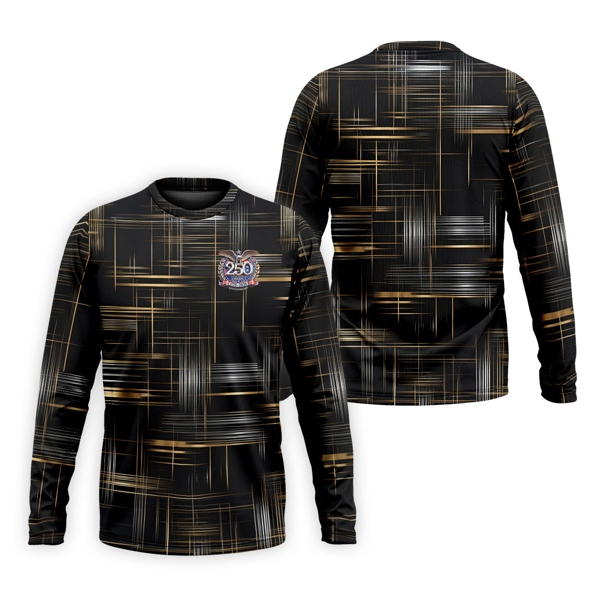 Gold And Silver Grid Pattern Patriotic 4th Of July Golf Shirt, 250 Years Golf Shirts For Men