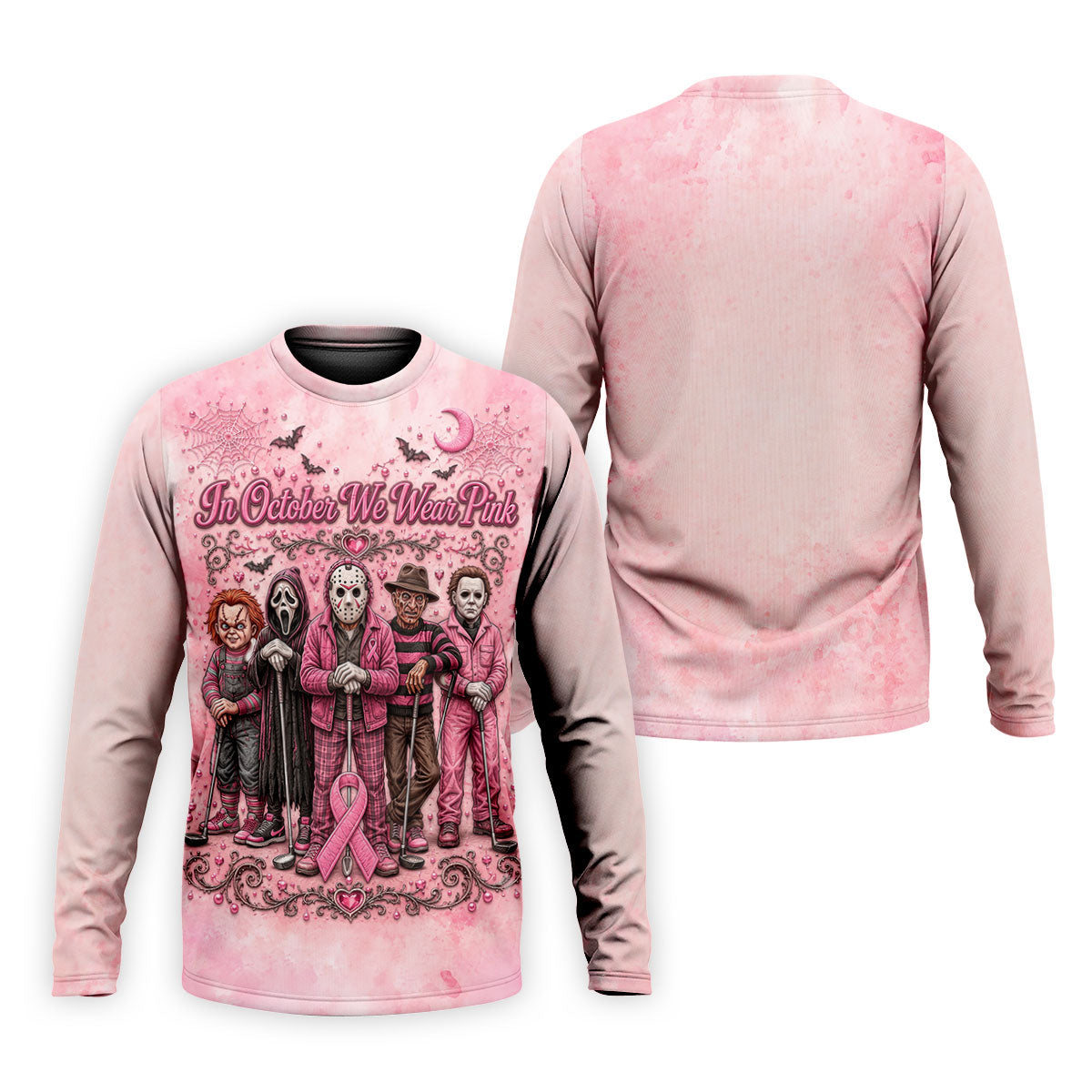In October We Wear Pink Breast Cancer Horror Characters Golf Polo, Polo Shirts For Men