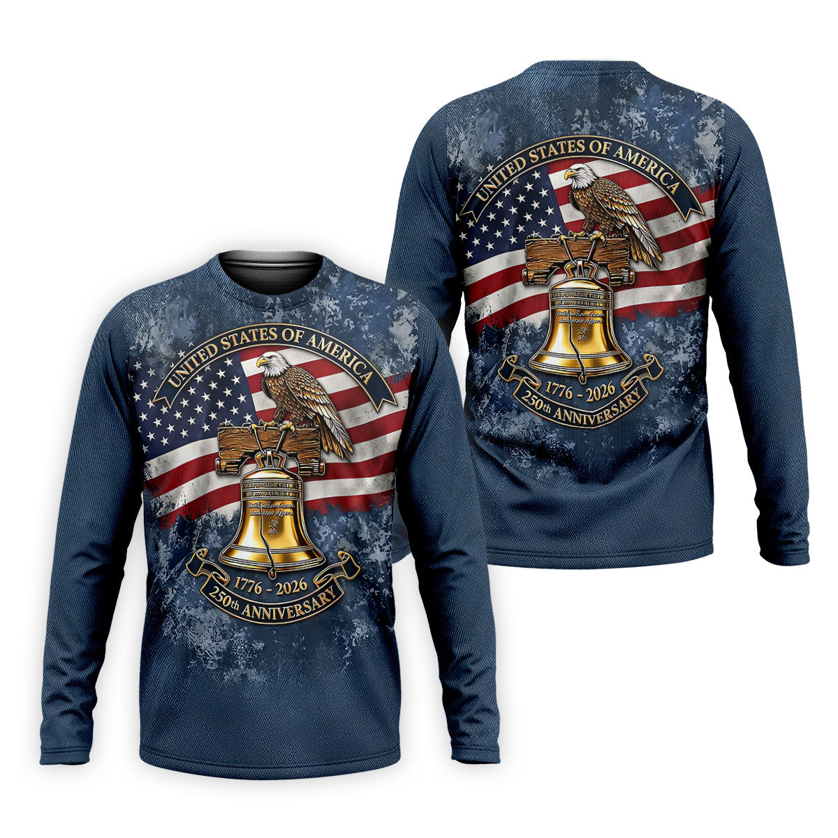 Patriotic Bald Eagle Liberty Bell Distressed Golf Shirt, 250 Years 4th Of July Golf Shirts For Men