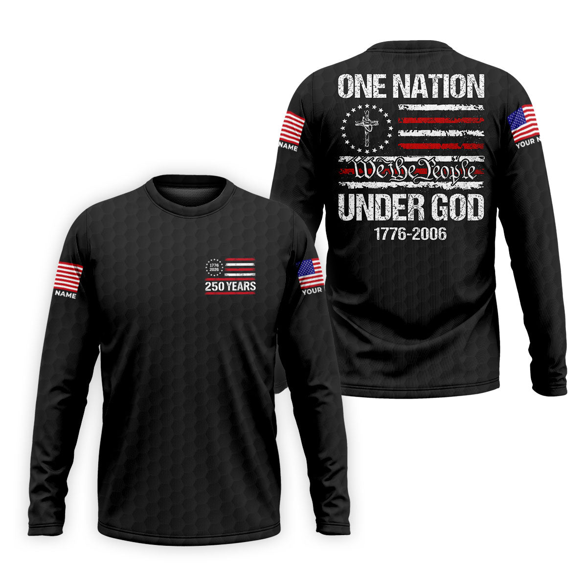 One Nation Under God We The People Black Golf Shirt, 250 Years 4th Of July Golf Shirts For Men