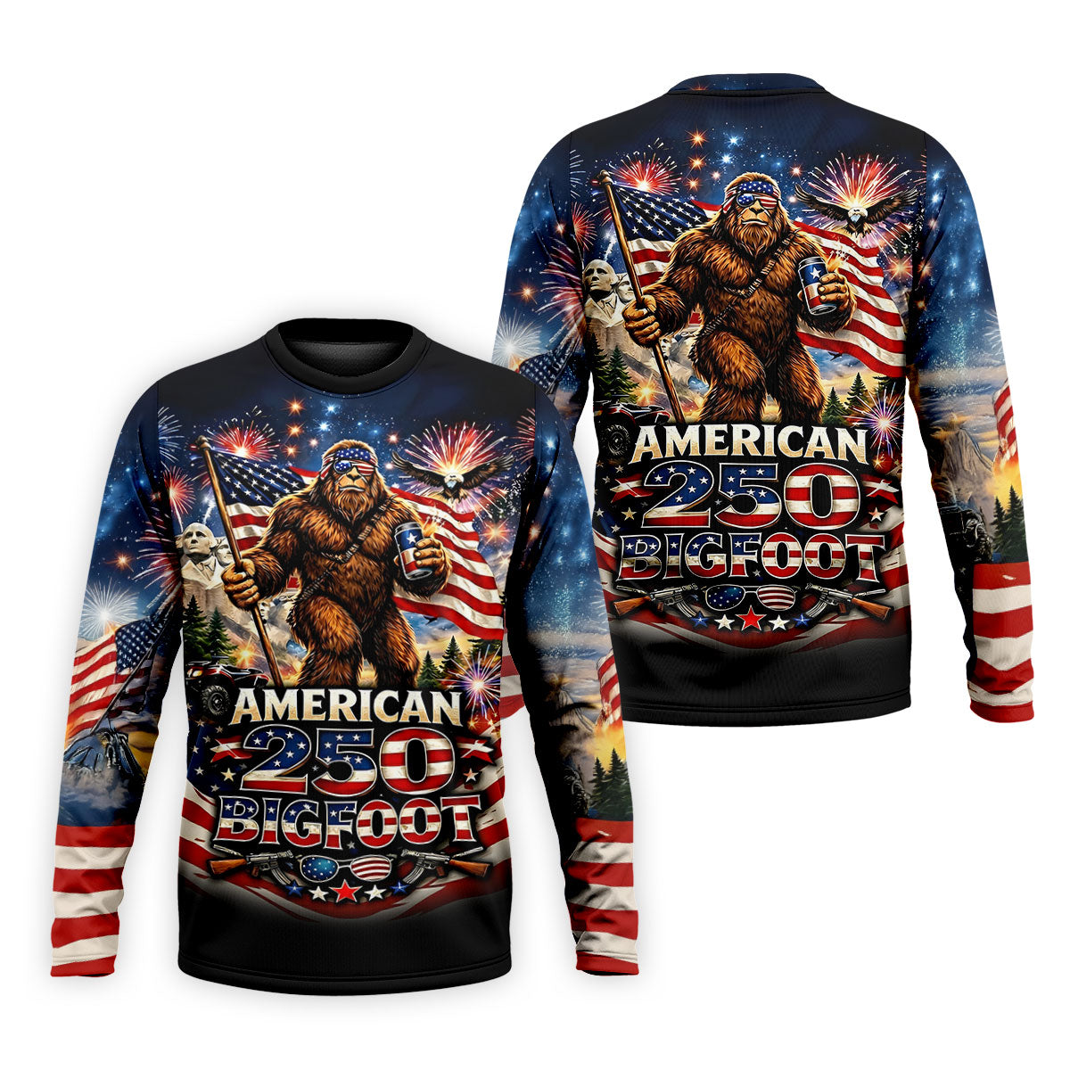 American 250 US Flag Pattern Bigfoot Golf Shirt, Patriotic 4th Of July Golf Shirts For Men