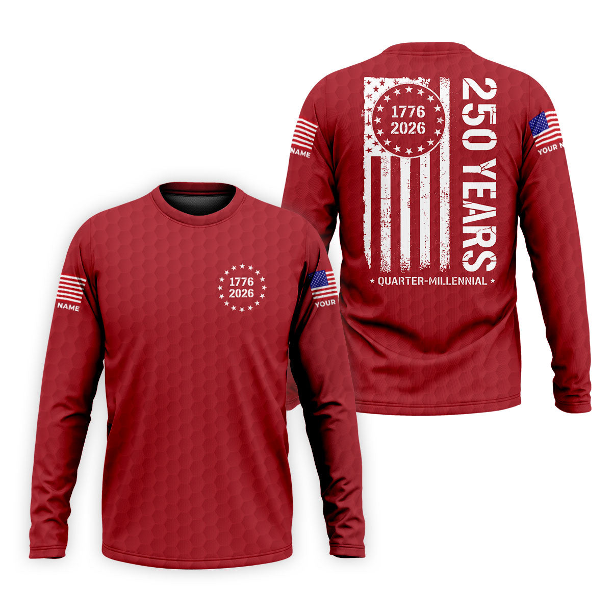 250 Years Quarter Millennnial Golf Ball Pattern Red Patriotic Golf Shirt, 4th Of July Golf Shirts For Men