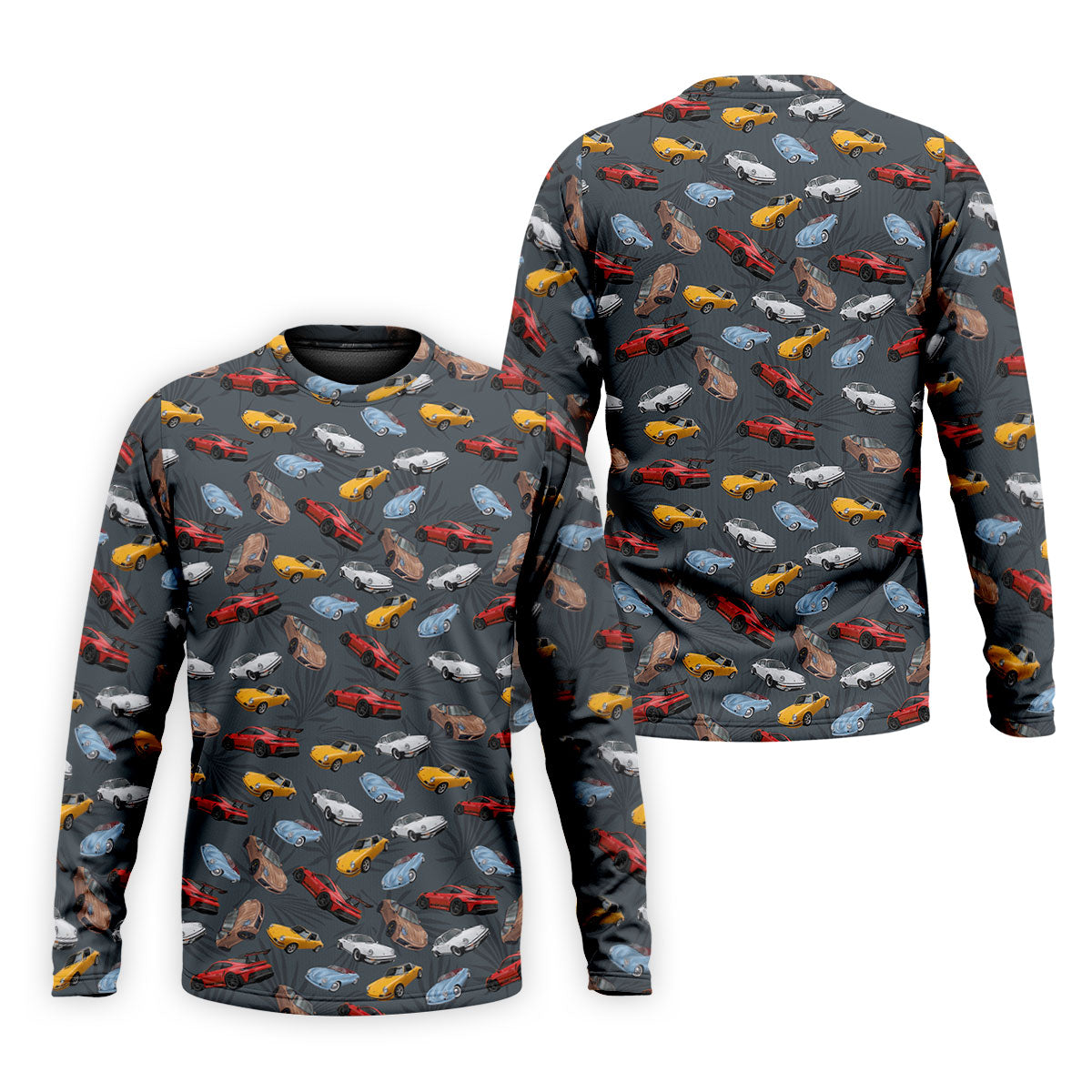 Charcoal Vintage Sports Car Pattern Golf Polo Shirt, Men's Golf Shirt, Golf Polo Shirts For Men