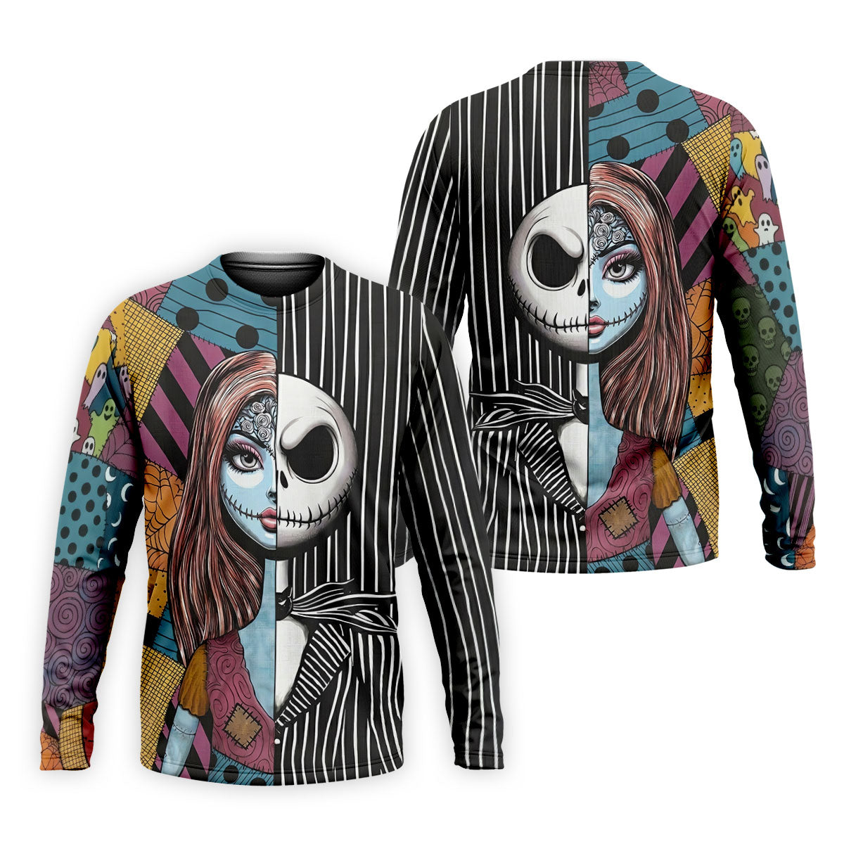 Half Sally And Jack Horror Character Golf Polo Shirt, Men's Golf Shirt, Printed Golf Shirts