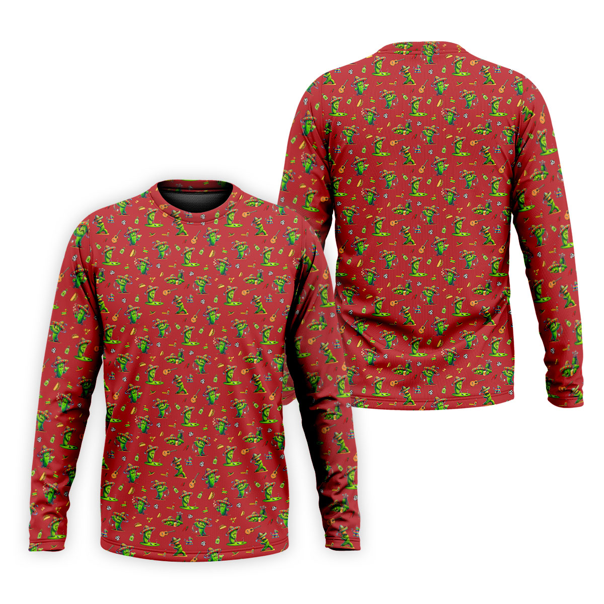 Cartoon Mustach Funny Cactus Cinco De Mayo Celebration Fiesta Themed Red Golf Shirts For Men