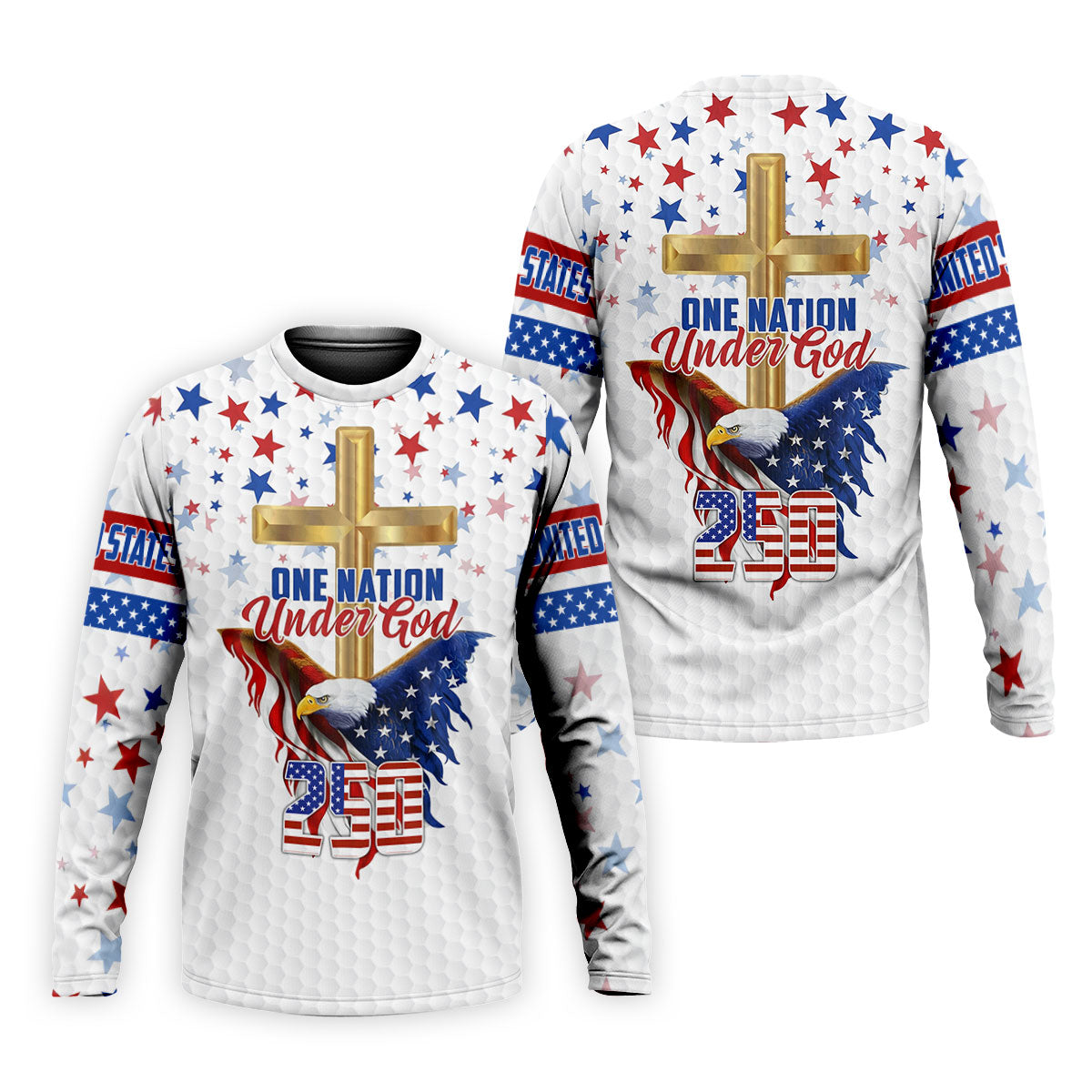 One Nation Under God Faith Cross Bald Eagle 4th Of July Golf Shirt, 250 Years Golf Shirts For Men