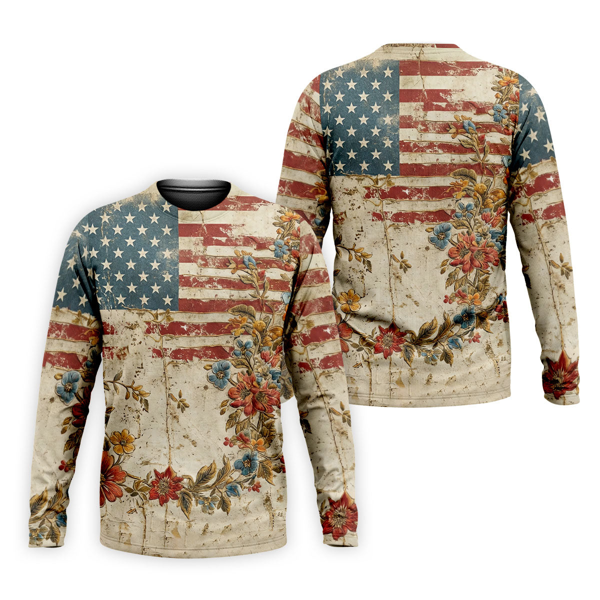 Floral American Flag Vintage Golf Shirt, 250 Years Patriotic 4th Of July Golf Shirts For Men