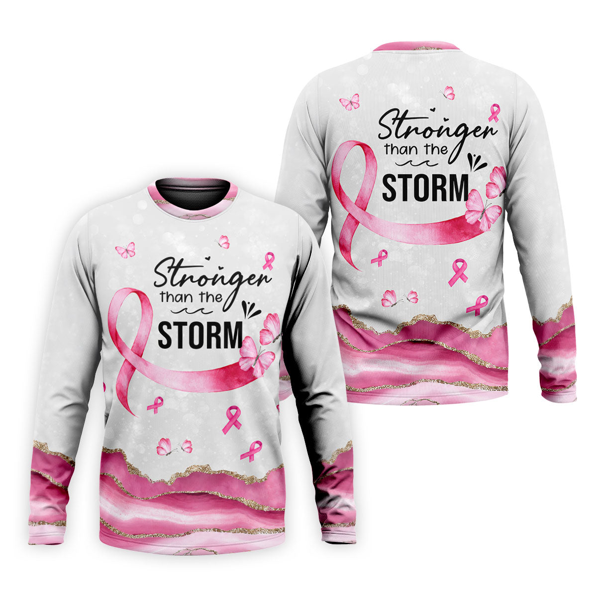 Stronger Than The Storm Breast Cancer Polo Shirt, Men's Golf Shirt, Printed Golf Shirts