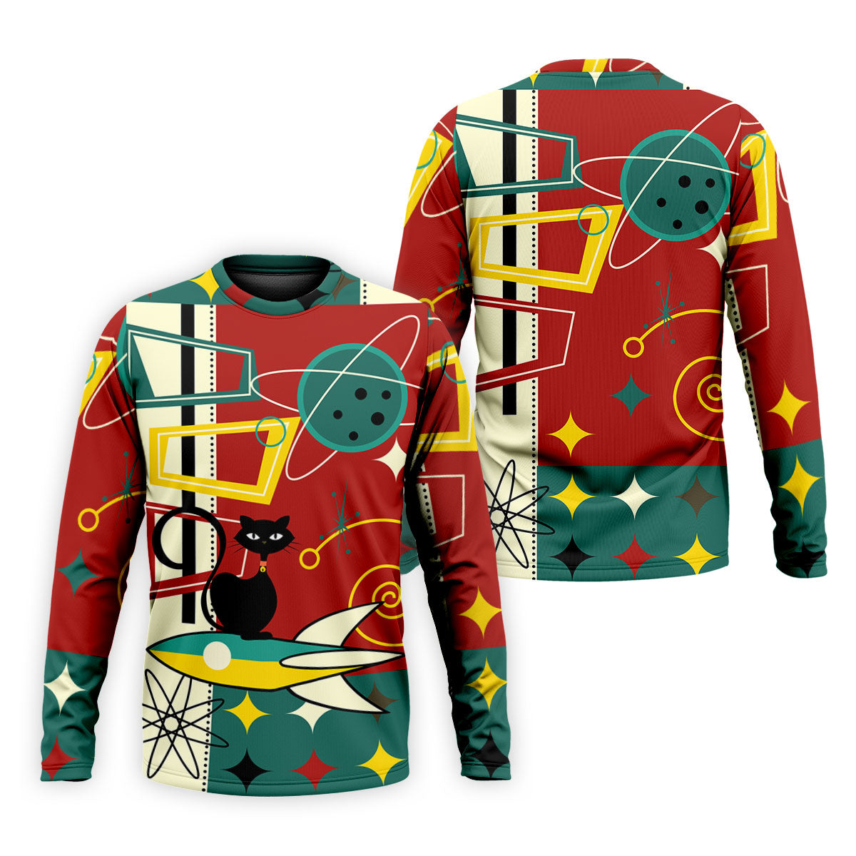 Geometric Abstraction Atomic Cat Hawaiian Golf Shirt, Retro Golf Shirt, Polo Shirts For Men