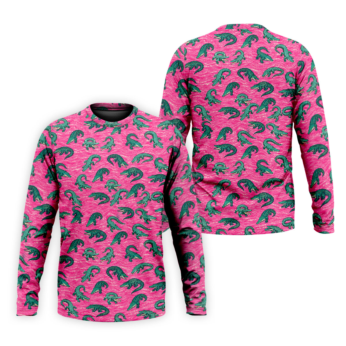 Alligator Pattern Golf Shirt, Pink Gator Print Men's Golf Polo, Polo Shirts For Men