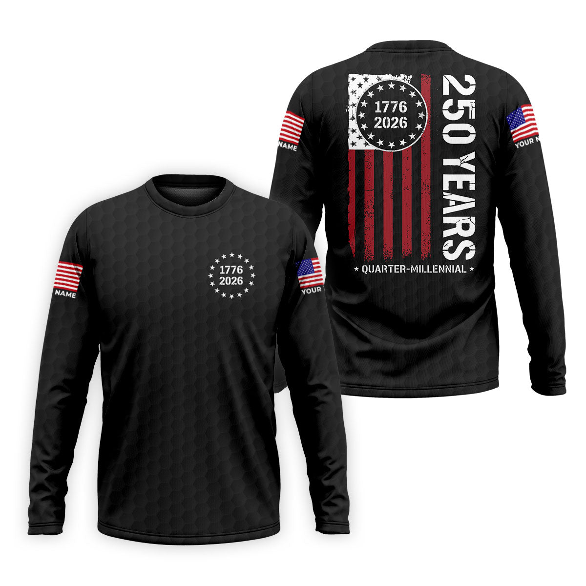 250 Years Quarter Millennnial Golf Ball Pattern Black Patriotic Golf Shirt, 4th Of July Golf Shirts For Men